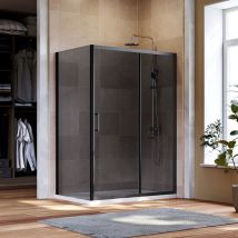 ELEGANT 1400mm Shower Cubicle Black Sliding Door 900mm Shower Screen Panel 8mm Safety Easy Clean Glass Screen with Anti-Slip Shower Base Tray