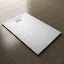 1400x900mm White Slate Effect Lightweight Slate Shower Base Rectangular Grain Shower Enclosure Tray with Waste Trap + Striped Stainless steel drain
