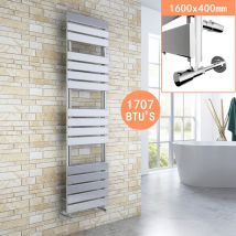 1600 x 400 Heated Towel Rail Bathroom Radiator Chrome Flat Panel Towel Radiator + Angled Radiator Valves - Elegant
