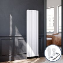 Central Heating Radiator Vertical 1600x456mm Designer White Double Flat Panel + White Thermostatic Radiator Valves - Elegant