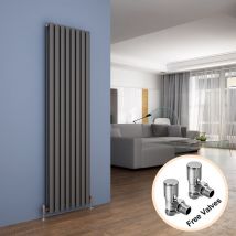 1800 x 480 mm Anthracite Modern Tall Bar Radiator Double Oval Panel Designer Efficient Radiator + Angled Radiator Valves Valves - Elegant
