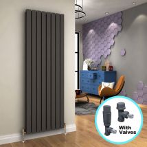 1800 x 608 mm Vertical Designer Radiator Anthracite Flat Double Panel Column Tall Upright Central Heating Radiators + Anthracite Thermostatic
