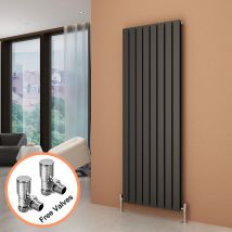 Elegant - 1800x608mm Anthracite Designer Radiator Vertical Flat Panel Double Panel Radiator with Thermostatic Radiator Valves
