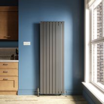 Elegant - 1800x608mm Designer Anthracite Flat Panel Vertical Radiator Central Heating with Chrome Thermostatic Radiator Valves