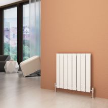 ELEGANT 600x608mm Designer Horizontal Radiator Double Flat Panel White Column Central Heating with Chrome Thermostatic Radiator Valves