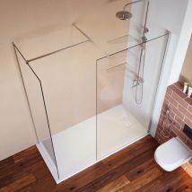 Elegant - 6mm Frameless Safety Tempered Glass 760mm Main Shower Door 900mm Side Panel Screen Wet Room Open Entry Shower Enclosure