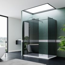 700mm Grey Easy Clean Glass Walk in Shower Cabin + 900mm Side Panel Shower Cubicle and 1400x900mm Shower Base Tray + Waste Trap + Double Stainless