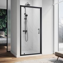 ELEGANT 760mm Pivot Hinge Shower Door 6mm Safety Glass Shower Enclosure Cubicle Matte Black Frame with 760 x 760mm Shower Tray
