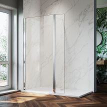 800mm Walk in Shower Screen Glass Panel + 300mm Return Panel + 1400x700 mm Shower Tray, 8mm Easy Clean Glass Wet Room Shower Enclosure, 1900mm Height