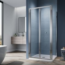 900mm Bifold Shower Door Aluminium Frame Shower Enclosure 5mm Tempered Glass with 900mm Side Panel, smc Tray & Waste Trap - Elegant