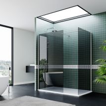 Bathroom Grey Frameless Tempered Glass Shower Screen and Side Panel 700mm + 800mm + Anti-Slip Resin Shower Tray 1200x800mm - Elegant