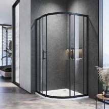 Black Quadrant Shower Enclosure Sliding Shower Door 900x900mm with White Tray + Waste Tray (Chrome) - Elegant