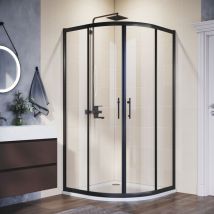 ELEGANT Black Quadrant Shower Enclosure Sliding Shower Door 800x800mm with White Tray + Waste Tray (Chrome)