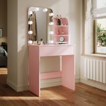 Dressing Table with led Lights, Vanity Makeup Table Adjustable Brightness, 70x40x140cm Pink - Elegant