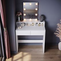 Elegant - Dressing Table, Vanity Makeup Table with 3 Open Compartments and 2 Drawers, White Single Table + 3 Color led Lights