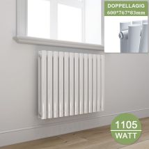 Elegant - Design Heizkörper Weiß Doppellagig Röhrenheizkörper Oval Mittelanschluss Paneelheizkörper Horizontal 600x767mm 1105Watt