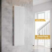 ELEGANT Design Heizkörper Weiß Doppellagig Röhrenheizkörper Oval Mittelanschluss Paneelheizkörper Vertikal 1600x472mm 1472Watt