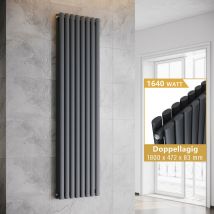 Elegant - Heizkörper Anthrazit Doppellagig Röhrenheizkörper Oval Paneelheizkörper Vertikal 1800x472mm 1640Watt