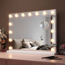Elegant Hollywood Vanity Mirror 58x43 cm with Music Speaker usb Charging Port Makeup Mirror with 15 led Bulbs and 10X Magnifying Glass Touchscreen 3