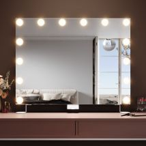 Elegant Hollywood Vanity Mirror 80x60 cm with Lights 14 Dimmable Lightbulbs 3 Lighting Modes usb Charging Port Makeup Mirror with 10X Magnifying