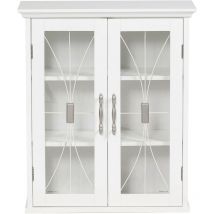 Teamson Home - Bathroom Wall Cabinet, Wooden Cabinet with 2 Doors, Tempered Glass Doors, Bathroom Storage, White, 21.6 x 52.1 x 61 (cm)