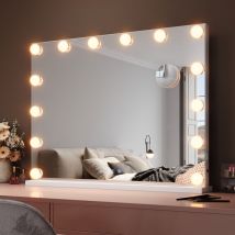 Elegant Makeup Mirror with Bluetooth Speakers 80x60 cm usb Charging Port Vanity Mirror with 14 led Bulbs and 10x Magnifying Glass Touchscreen 3 Color