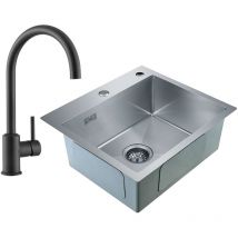 Cecipa - 2 en 1 Evier 1 Bac Sans Distributeur de Savon 504518.5cm + Robinet de Cuisine Noir