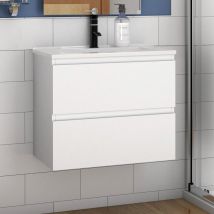 600mm Bathroom Wall Hung Vanity Unit with Sink,2 Soft Drawers,Matte White