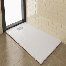 Shower Tray 1400x800mm White Slate Effect Square Shower Enclosure Base with Waste Trap and Stainless Steel Drain Cover b - Elegant