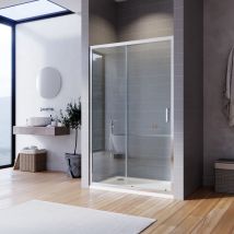 Sliding Shower Enclosure 6mm Toughened Glass Bathroom Panel Reversible Shower Door 1100x900mm with Tray - Elegant