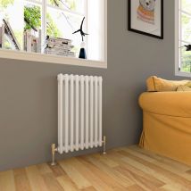 ELEGANT Traditional Radiator 600 x 420mm Horizontal Double Column Cast Iron Style Radiator White + Angled Radiator Valves