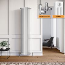 Vertical Column Radiator Traditional Radiator 1800mm White Radiator Triple Column Rads with Valves 1800 x 470 mm - Elegant
