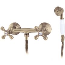 Loge - Shower Mixer Wall Mounted Antique Brass Tap Retro Heads