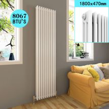 1800 x 465 mm Rads Traditional Radiator Cast Iron Style Radiator White Triple Vertical Column Radiators - Elegant