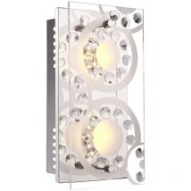 Globo - Wandleuchte Kristall led Wandlampen modern Wandleuchte Glas satiniert, 2x 4W 2x 320 lm warmweiß, LxB 24x12 cm