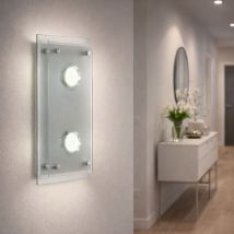 Wandlampe Wandleuchte Flurlampe Wohnzimmerleuchte Schlafzimmerlampe, 2 Flammig, Glas Chrom klar, 2x led 3W 240Lm 3000K, LxBxH 20x34x8cm