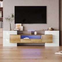 Redom - Elegante mobile tv, credenza bassa. Mobile soggiorno bianco lucido, 200 cm, illuminazione led. Design moderno. superficie in vetro naturale