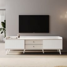 Yoleo - Elegante mueble de tv con 2 cajones + 2 puertas correderas, textura exquisita, 160 x 40 x 58 cm, blanco
