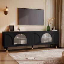 Neche - Elegante mueble de tv con 4 puertas de cristal curvo y acanalado, diseño moderno, 173 x 38 x 59 cm, color negro