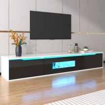 Neche - Elegante mueble de tv de alto brillo, mueble de tv de pared con 3 puertas especiales, mesa blanca y negra con luz led, 180 x 35 x 30 cm