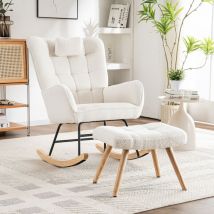 Okwish - Sedia a dondolo ergonomica bianca alta 92 cm, larghezza del sedile 65 cm - inclusi 1 cuscino e 1 poggiapiedi (493838 cm), robusta base in