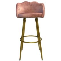 Eleganter und komfortabler rosa Samthocker mit matten goldenen Beinen
