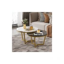 Eleganter zusammensetzbarer Couchtisch: Beistelltisch en optique marbre, cadre métallique doré, set de 2 pièces