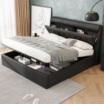 Okwish - Elegantes Polsterbett, 180200, Hydraulisches Bett, Verdeckter Kopfteil-Stauraum, Bettkasten, pu, mit Lattenrost und mit Kopfteil, ohne