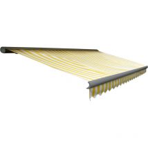 Elektrische Kassetten-Markise HHG-299, Vollkassette Volant 4x3m Polyester Gelb/Weiß, grau