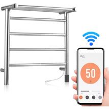 Meterk - Elektrischer WiFi-Handtuchwärmer, 45 w, 24 v, 4 Stangen Handtuchwärmer, mit Timer auf der oberen Ablage, Wandmontage, IPX4 wasserdicht, ai