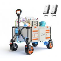 Outdoor-Wagen Elektrokarre Bollerwagen Faltbar, Handwagen Klappbar Doppelmotor mit Bremsen 150L 60KG Belastbar, Faltbollerwagen geeignet für Camping,