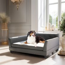 Bingo Paw - BingoPaw Elevated Dog Sofa Bed Microfiber Leather Couch Rivet Accent Lounge Chaise Bed, Large
