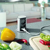 Elevator 2 Enchufes Tt Aluminio.Negro - ELEVATOR - Torre telescópica oculta con enchufes y USB de tamaño reducido