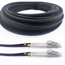 Elfcam - 35m Cable de Fibra Óptica Blindado de Acero para Exterior e Interior LC/UPC a LC/UPC OM3 Multimodo Dúplex 50/125μm Negro